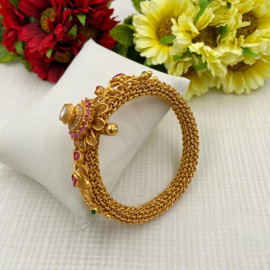 Gold Plated Antique Golden Kada Bangle Handcrafted For Ladies (1PC) Bracelets