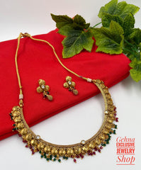 Gold Plated Antique Golden Party Necklace Set For Ladies Antique Golden Necklace Sets