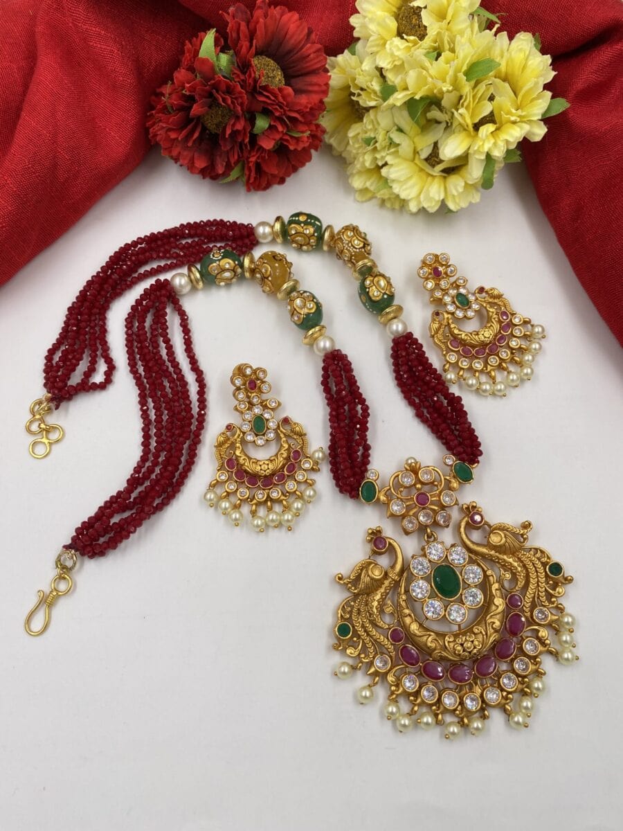 Gold Plated Antique Golden Peacock Pendant Necklace Set By Gehna Shop Antique Golden Necklace Sets