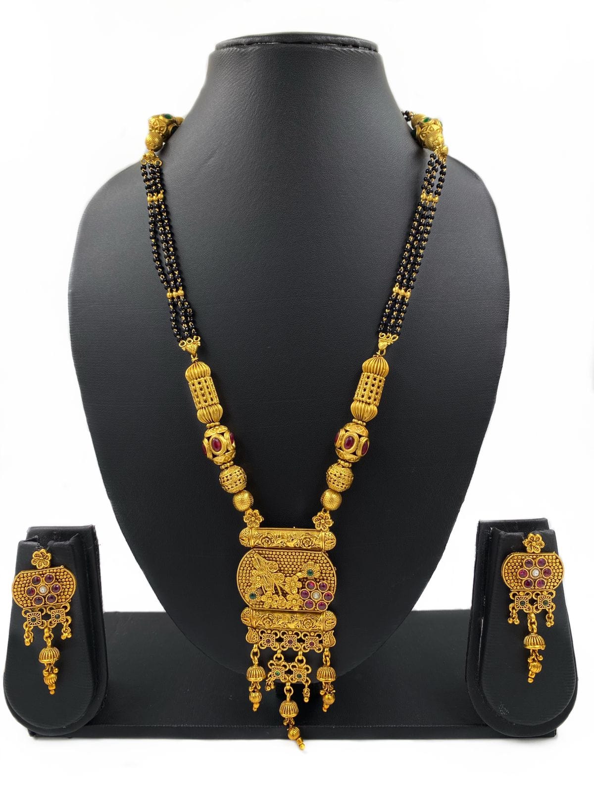 Gold Plated Antique Long Golden Mangalsutra Necklace Set For Women By Gehna Shop Mangalsutras
