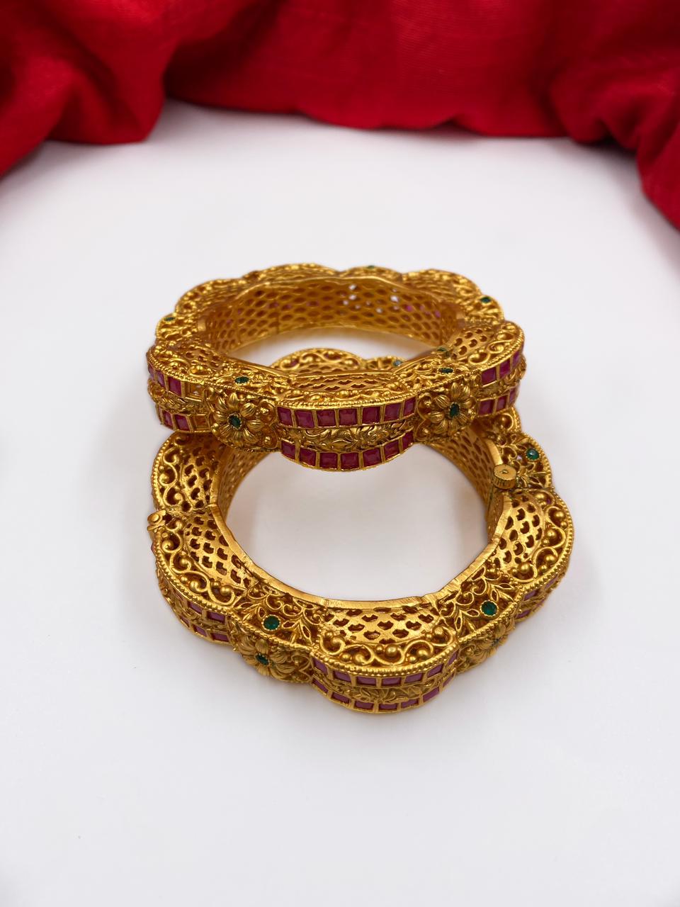 Gold Plated Antique Royal Look Bangles For Women By Gehna Shop Antique Golden Bangles
