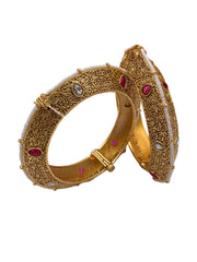 Gold Plated Antique Ruby And Kundan Bangles Set By Gehna Shop Antique Golden Bangles