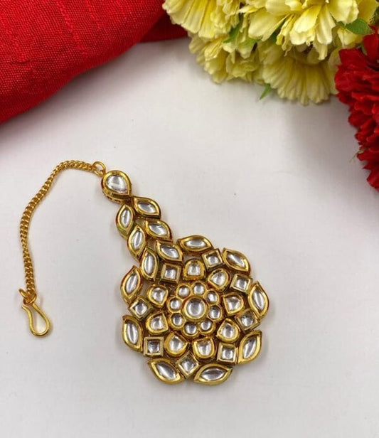 Gold Plated Big Kundan Maang Tikka For Ladies By Gehna Shop Maang Tikka