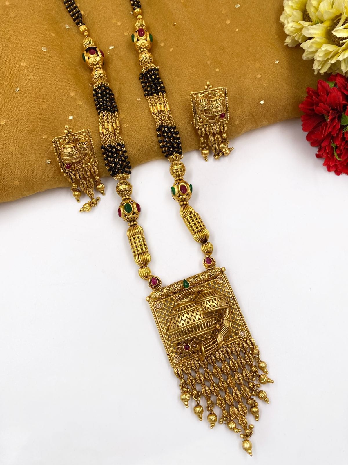 Gold Plated Designer Long Golden Mangalsutra Set For Women By Gehna Shop Mangalsutras