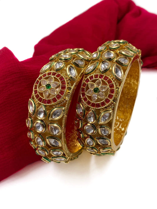 Gold Plated Designer Royal Look Kundan Paatla Bangle Set For Weddings Bangles