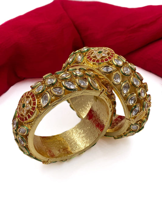 Gold Plated Designer Royal Look Kundan Paatla Bangle Set For Weddings Bangles