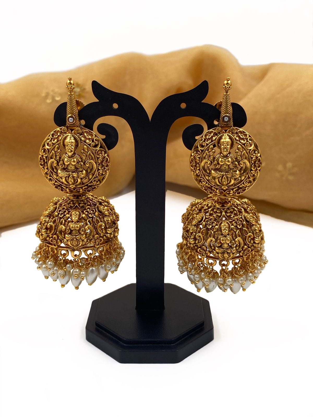 Buy Trendy Gold Design Black Crystal Lakshmi Earring Pure Gold Plated  Jhumkas Online