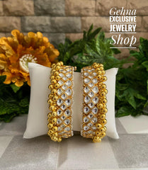 Gold Plated Jadau Bangles Handcrafted For Woman By Gehna Shop Bangles