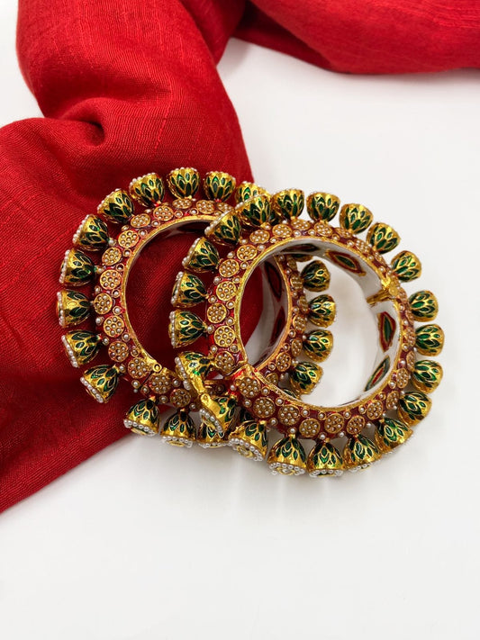 Gold Plated Kundan Meenakari And Pearls Pacheli Bangles For Women By Gehna Shop Bangles