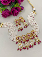 Gold Plated Kundan Polki And Ruby Choker Necklace Set By Gehna Shop Choker Necklace Set