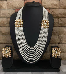Gold Plated Long Kundan And Multilayered Pearls Necklace Set By Gehna Shop Kundan Necklace Sets
