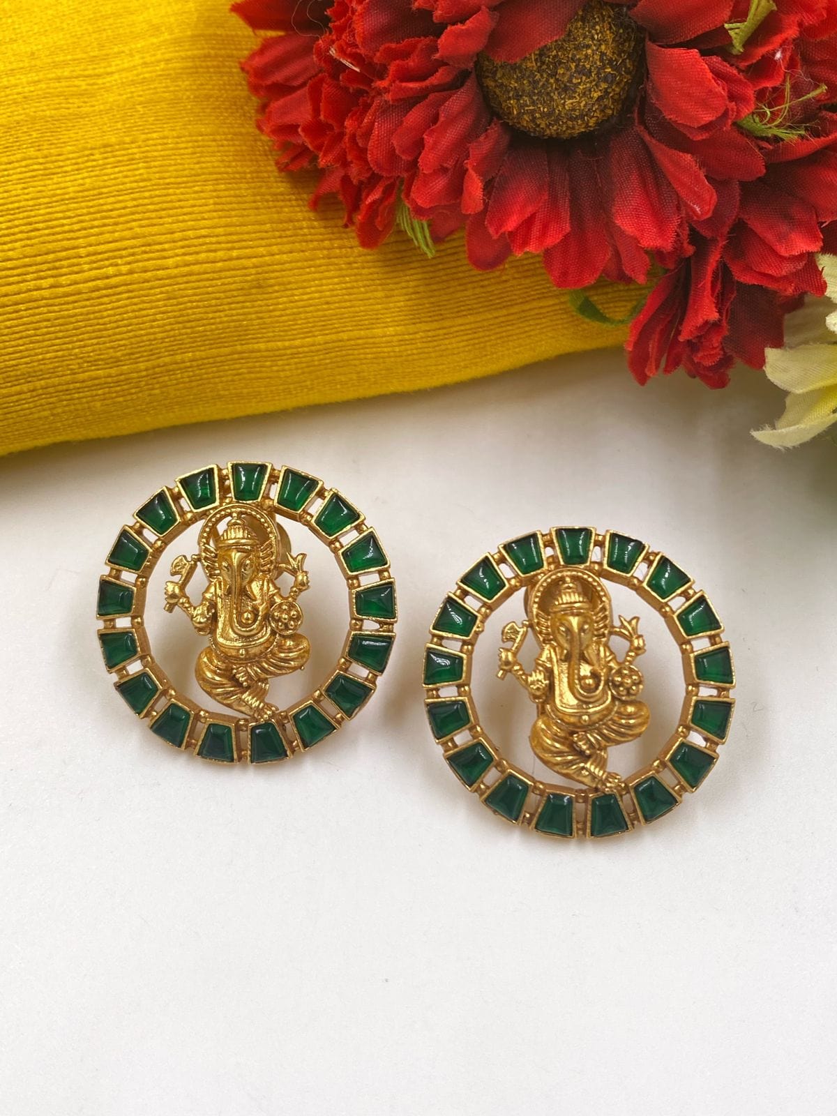 Gold Plated Lord Ganesha Temple Stud Earrings For Ladies By Gehna Shop Stud Earrings
