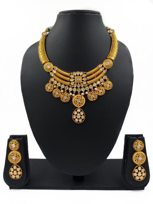 Gold Plated Modern Look Golden Necklace Set For Ladies By Gehna shop Antique Golden Necklace Sets