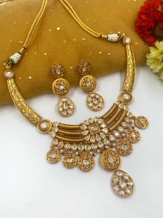 Gold Plated Modern Look Golden Necklace Set For Ladies By Gehna shop Antique Golden Necklace Sets