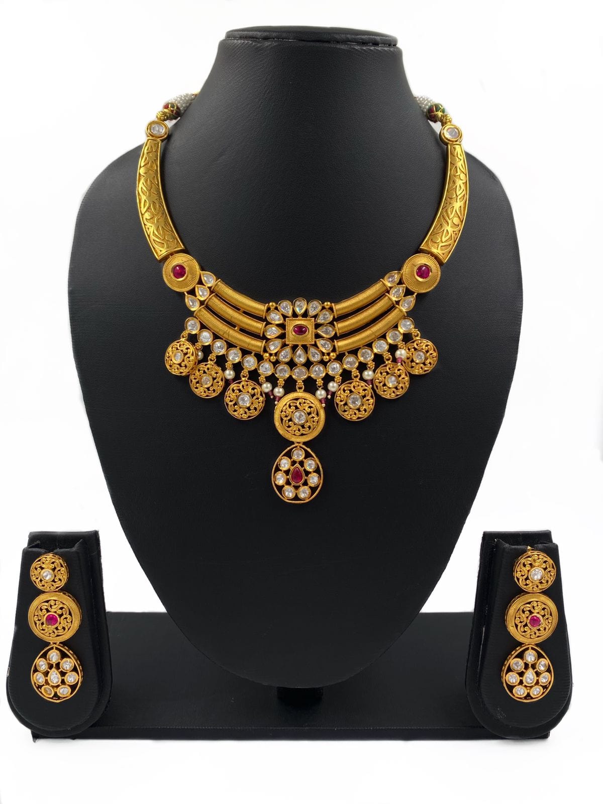 Gold Plated Modern Look Golden Necklace Set For Ladies By Gehna shop Antique Golden Necklace Sets