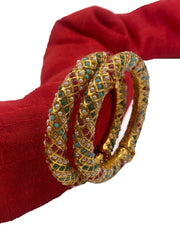 Gold Plated Multi Color Jadau Rajasthani Kada Bangle Set By Gehna Shop Bangles