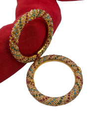 Gold Plated Multi Color Jadau Rajasthani Kada Bangle Set By Gehna Shop Bangles