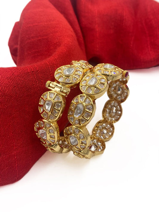 Gold Plated Openable Uncut Polki Kundan Bangles For Weddings By Gehna Shop Bangles