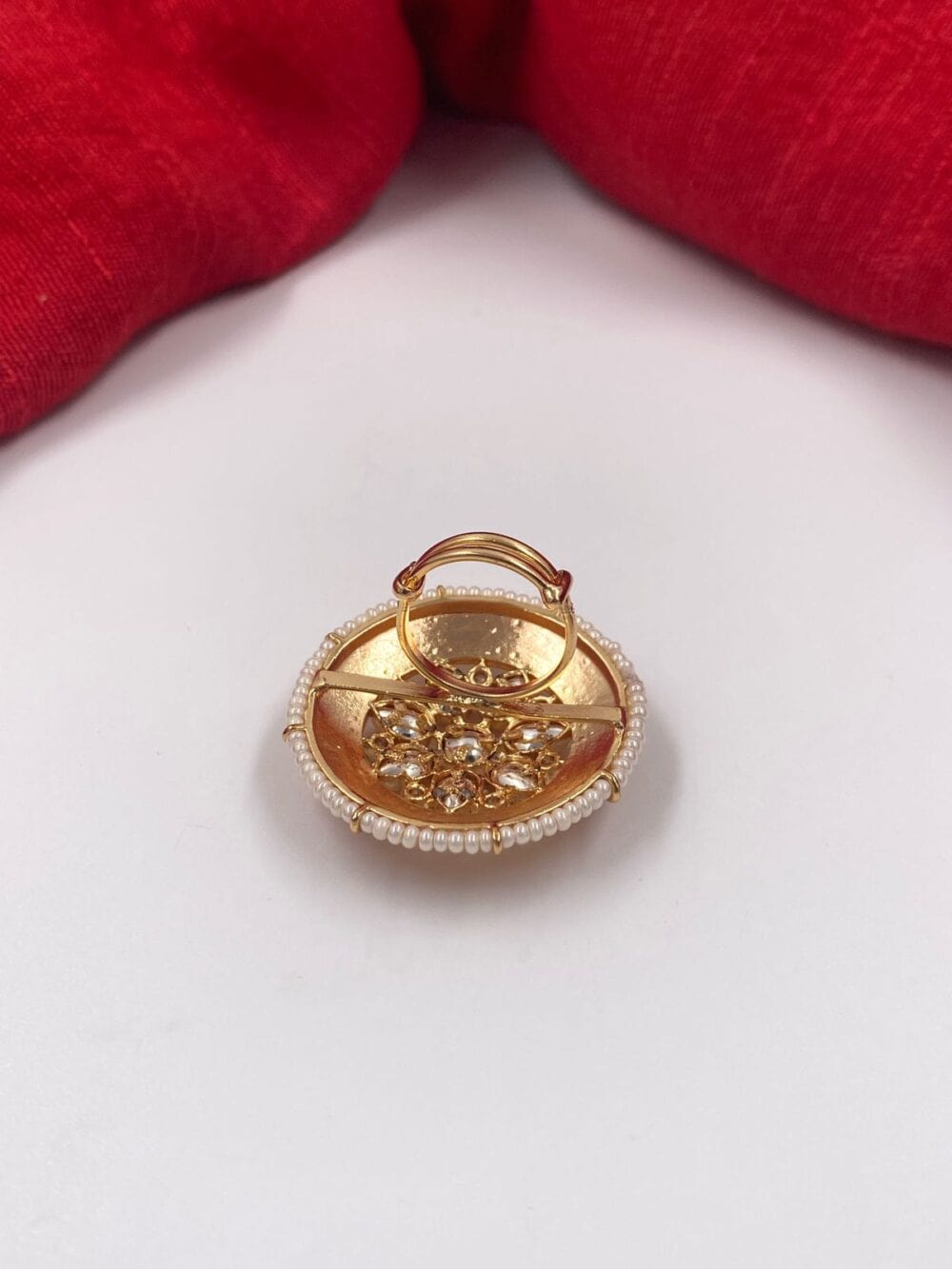 Gold Plated Peach Color Adjustable Kundan Finger Ring For Ladies By Gehna Shop Finger rings