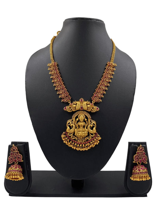 Gold Plated South Indian Goddess Lakshmi Temple Jewellery Necklace Set Temple Necklace Sets
