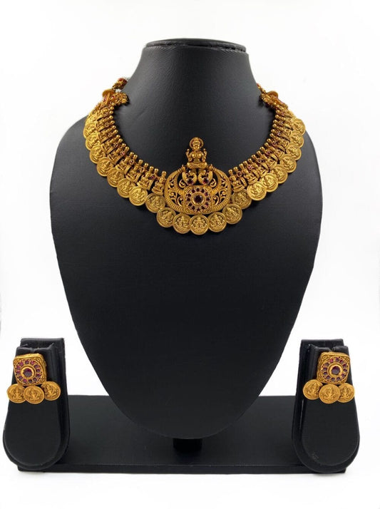 Gold Plated South Indian Lakshmi Coin Necklace Set For Ladies By Gehna Shop Temple Necklace Sets