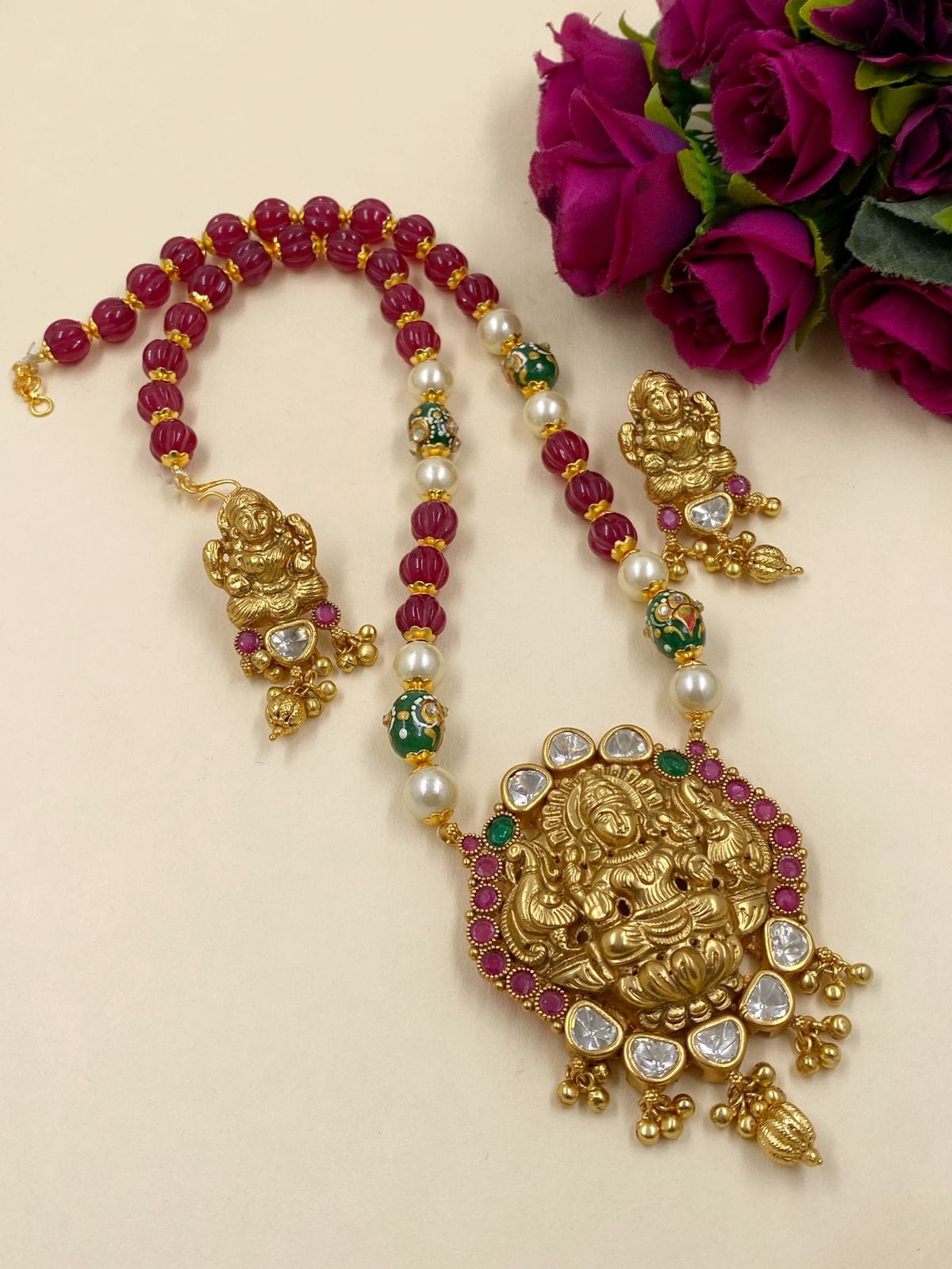Gold Plated South Indian Lakshmi Devi Temple Jewellery Necklace Set By Gehna Shop Temple Necklace Sets