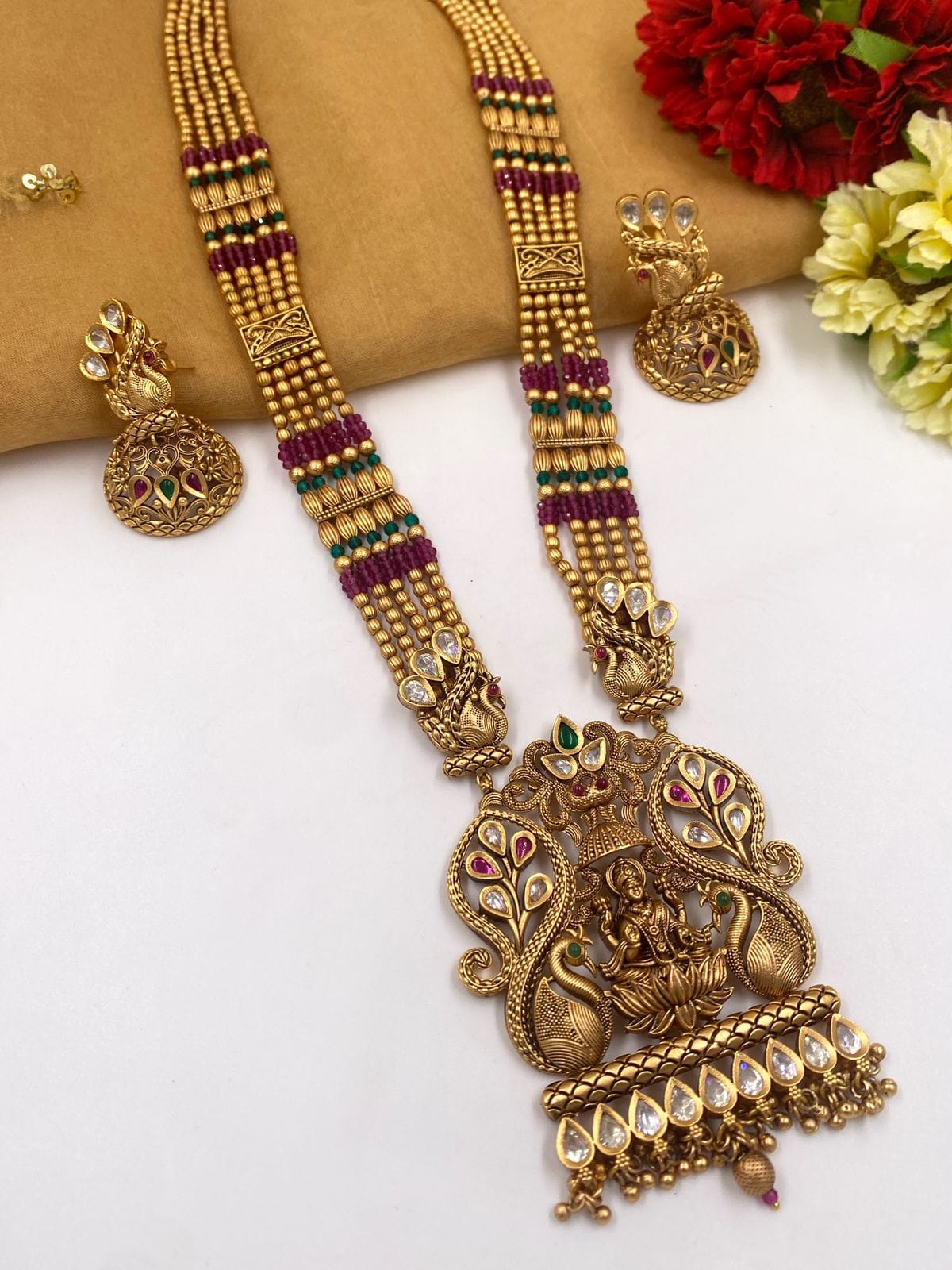 Traditional Indian Green Ethnic Kundan Long Necklace Set for Women –  Steorra Jewels