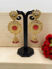 Gold Plated Studded Kundan And Ruby Jhumki Earrings For Weddings And Parties Kundan Earrings
