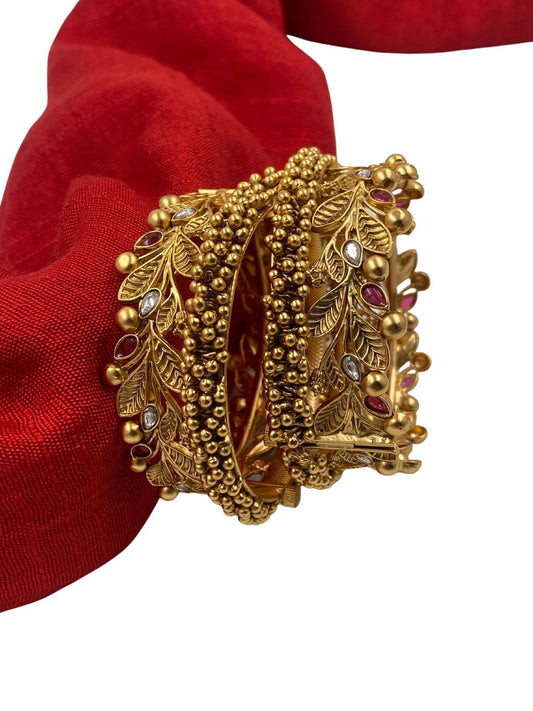 Gold Plated Traditional Antique Golden Bangle Set For Women Antique Golden Bangles