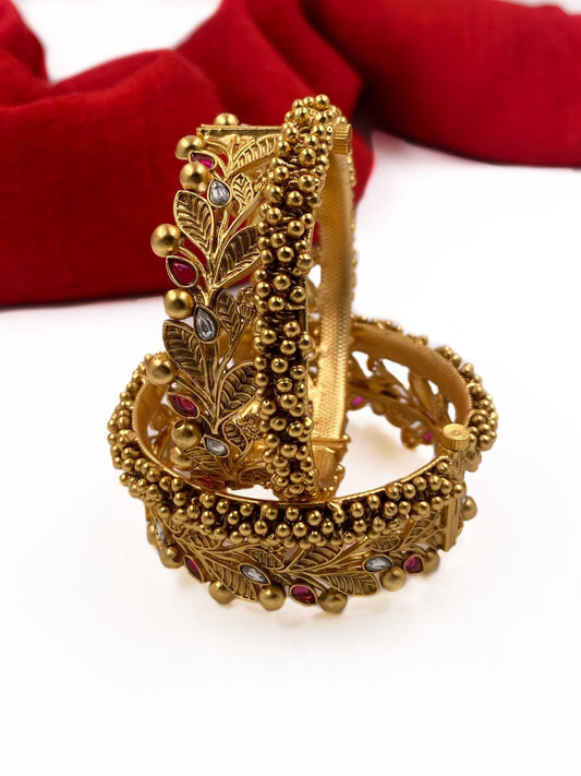 Gold Plated Traditional Antique Golden Bangle Set For Women Antique Golden Bangles