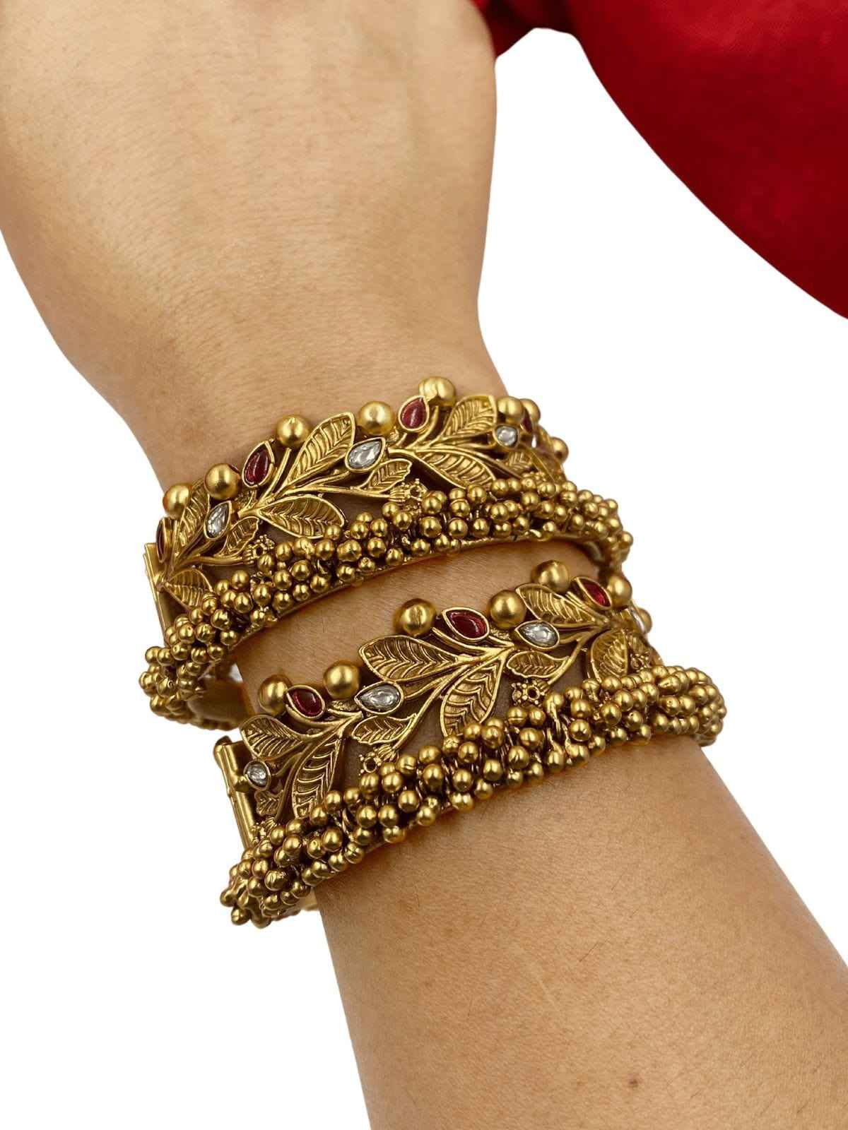 Gold Plated Traditional Antique Golden Bangle Set For Women 2x2