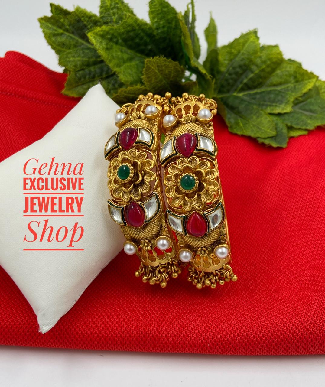 Gold Plated Traditional Antique Golden Bangles By Gehna Shop Antique Golden Bangles