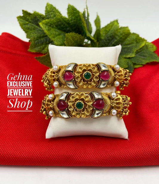 Gold Plated Traditional Antique Golden Bangles By Gehna Shop Antique Golden Bangles