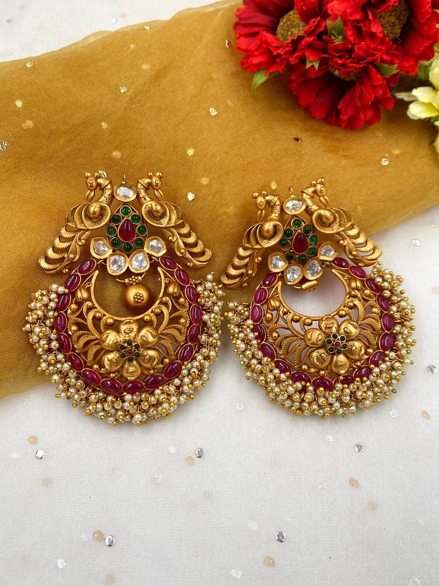 Gold Plated Traditional Antique Golden Chandbali Earrings For Weddings Earrings