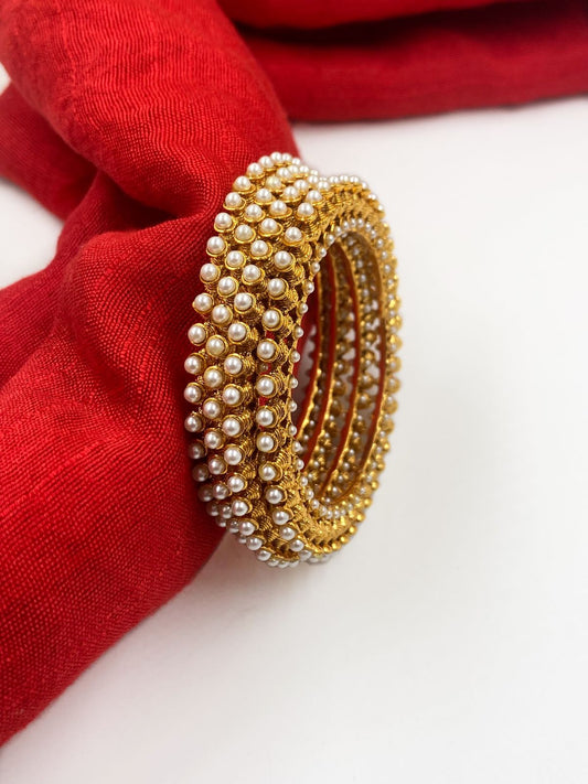Gold Plated Traditional Pearl Bangles For Women By Gehna Shop Antique Golden Bangles