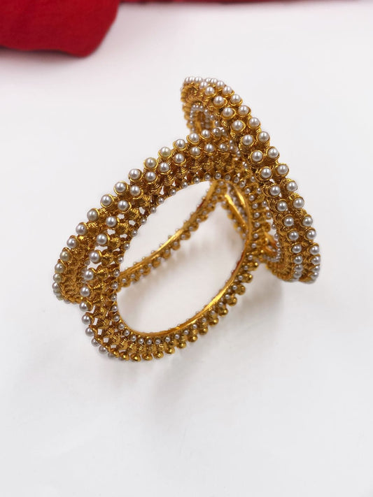 Gold Plated Traditional Pearl Bangles For Women By Gehna Shop Antique Golden Bangles