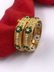 Gold Plated Traditional Uncut Polki Green Kundan Bangles For Women By Gehna Shop Bangles