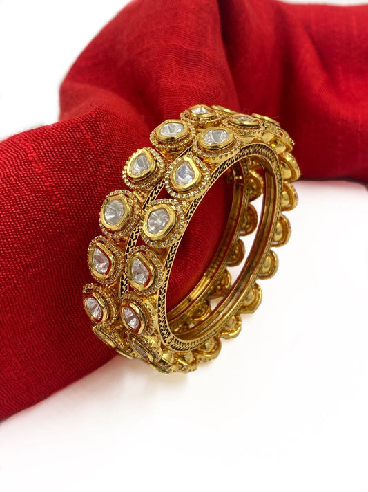 Gold Plated Traditional Uncut Polki Kundan Bangles For Women By Gehna Shop Bangles