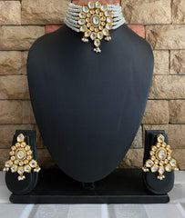 Gold Toned Kundan And Beaded Pearls Choker Necklace Set Choker Necklace Set