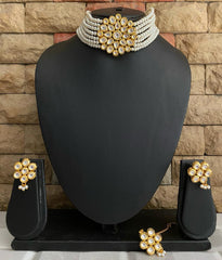 Gold Toned Kundan Pearls Beaded Choker Necklace Set For Ladies Choker Necklace Set