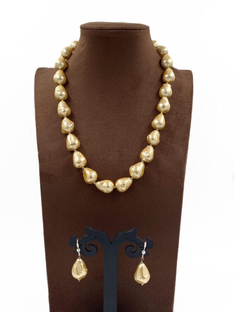 Golden Color Baroque Pearls Necklace By Gehna Shop Beads Jewellery