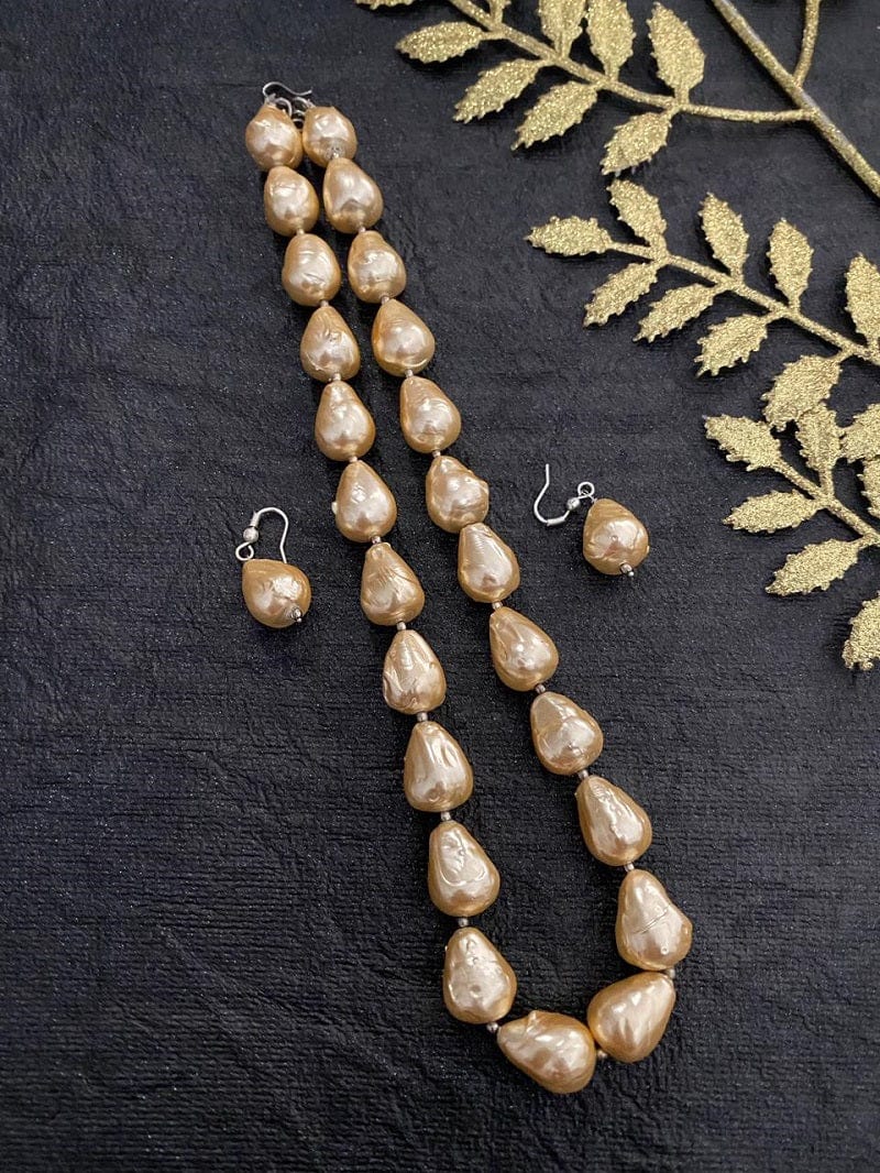 Golden Color Baroque Pearls Necklace By Gehna Shop Beads Jewellery