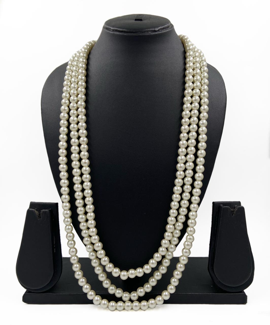 Grooms Triple layered White Pearl Beads Necklace For Men Beads Jewellery