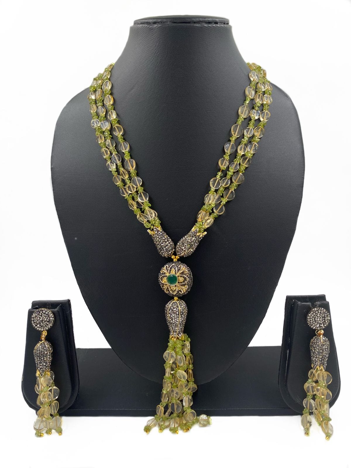 Handcrafted Designer Semi Precious Citrine And Peridot Long Necklace Set By Gehna Shop Beads Jewellery