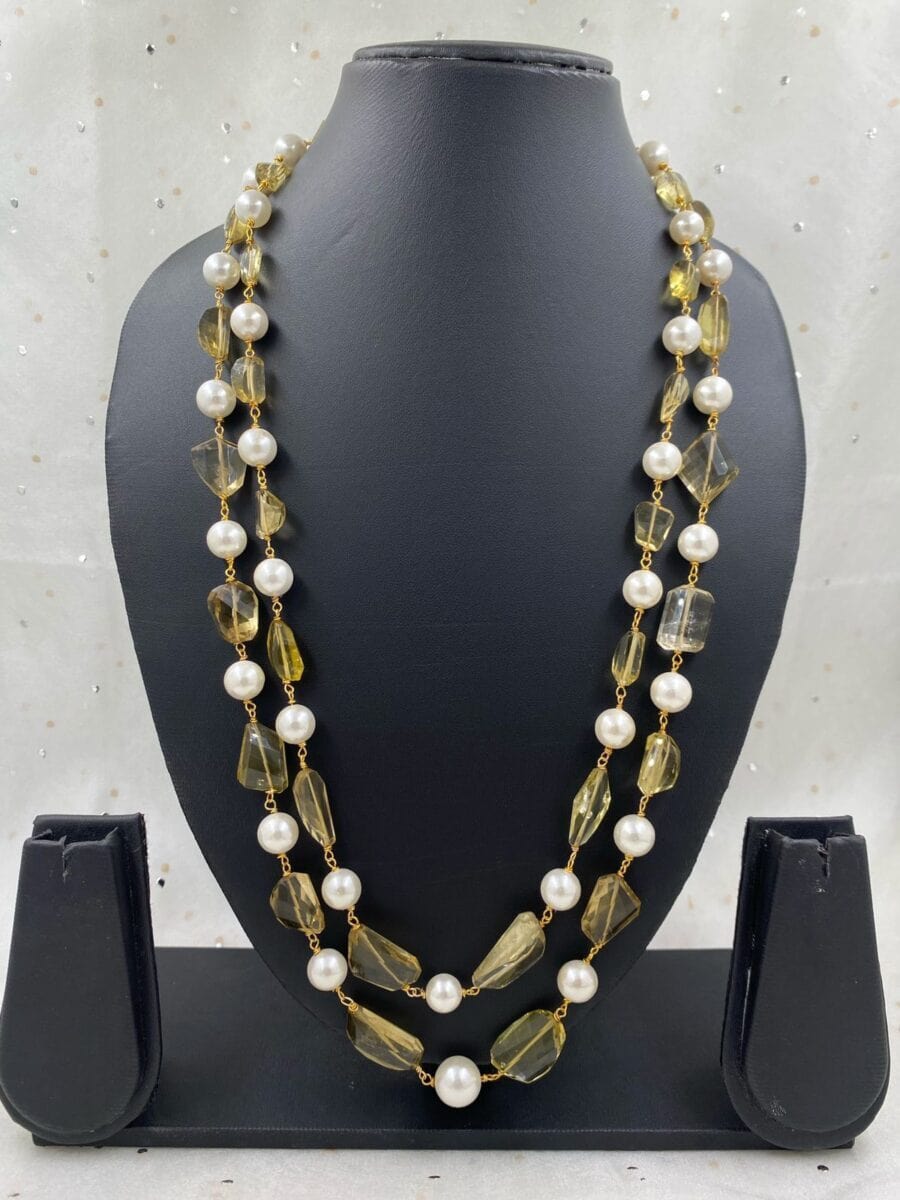 Handcrafted Double Layered Semi Precious Yellow Citrine Beaded Necklace By Gehna Shop Beads Jewellery