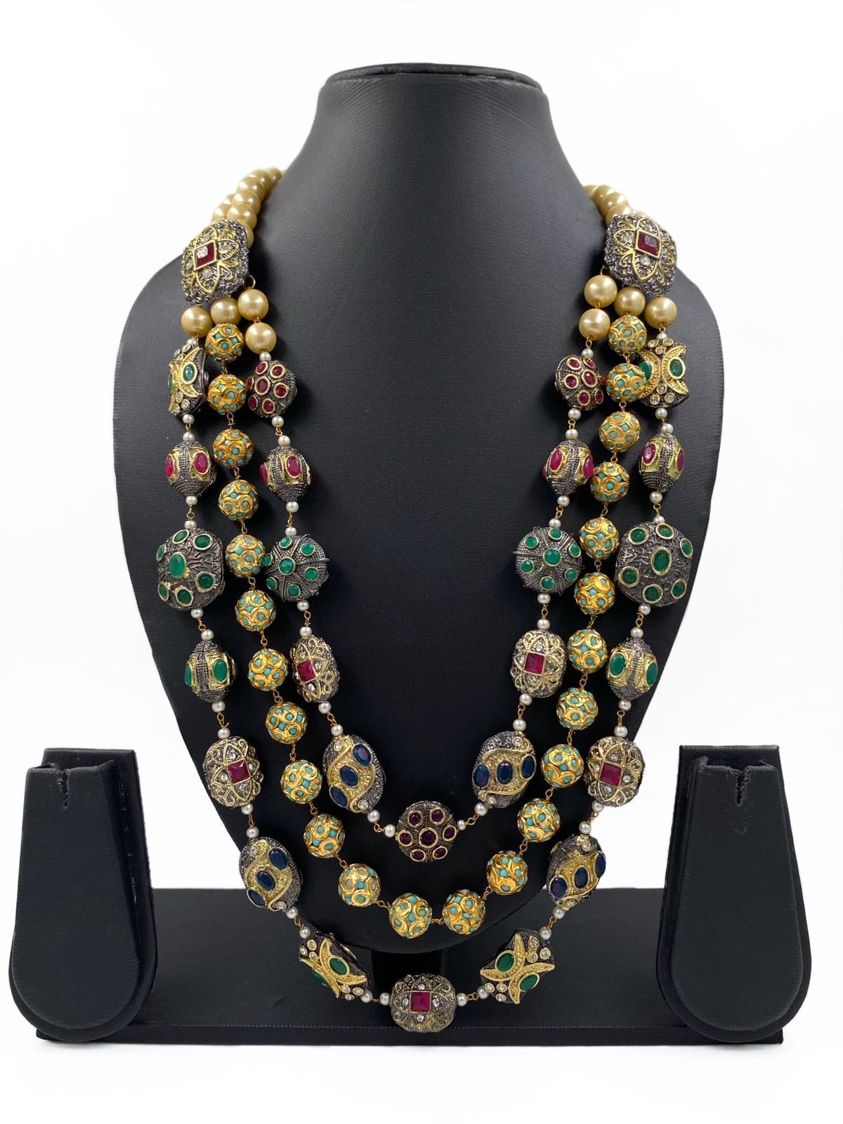 Handcrafted Multi Color Layered Jadau Unisex Beads Necklace By Gehna Shop Beads Jewellery