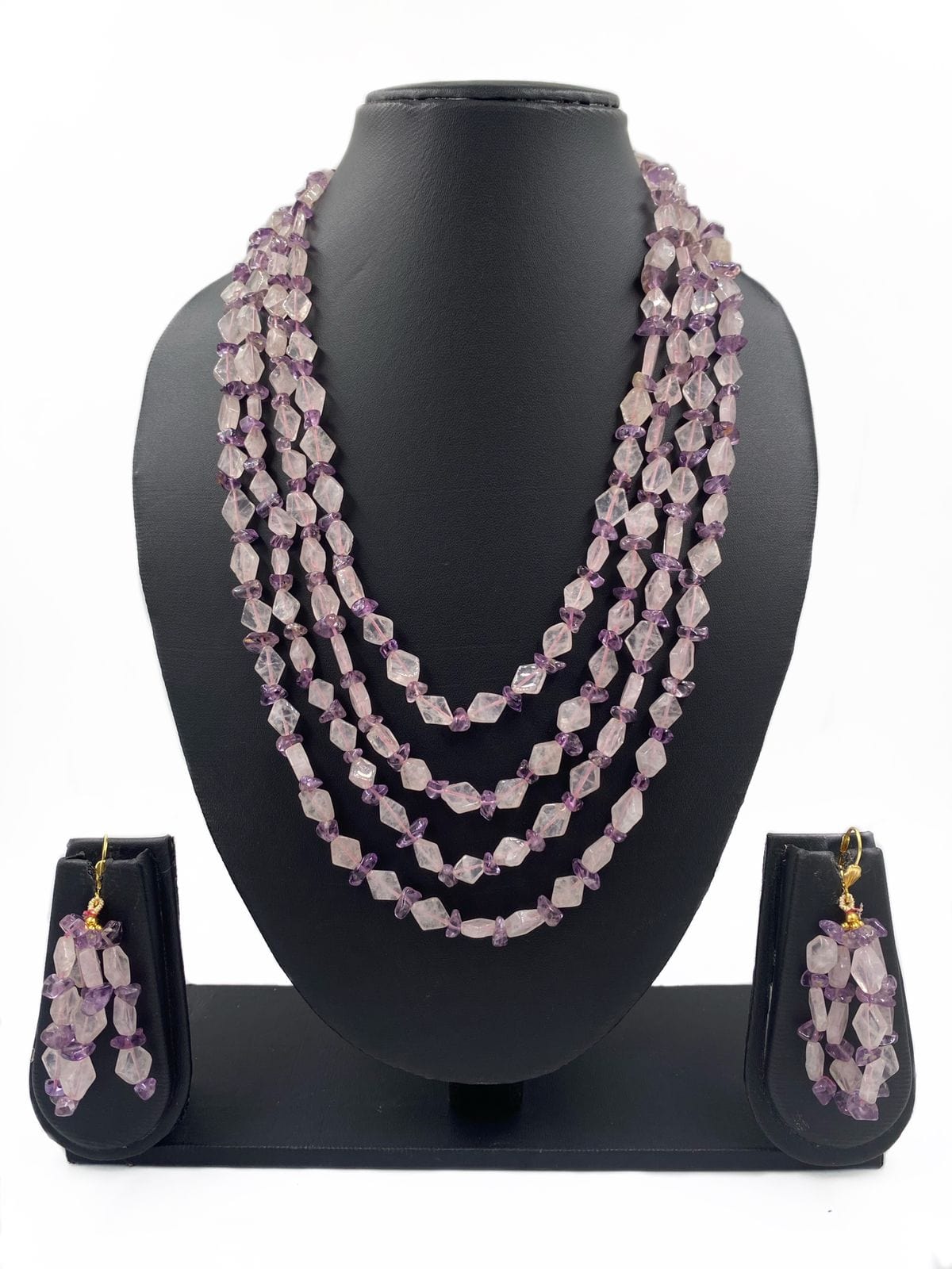 Handcrafted Multi Layered Semi Precious Rose Quartz And Amethyst Beads Necklace By Gehna Shop Beads Jewellery