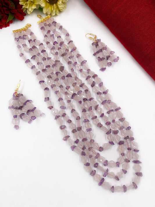 Handcrafted Multi Layered Semi Precious Rose Quartz And Amethyst Beads Necklace By Gehna Shop Beads Jewellery