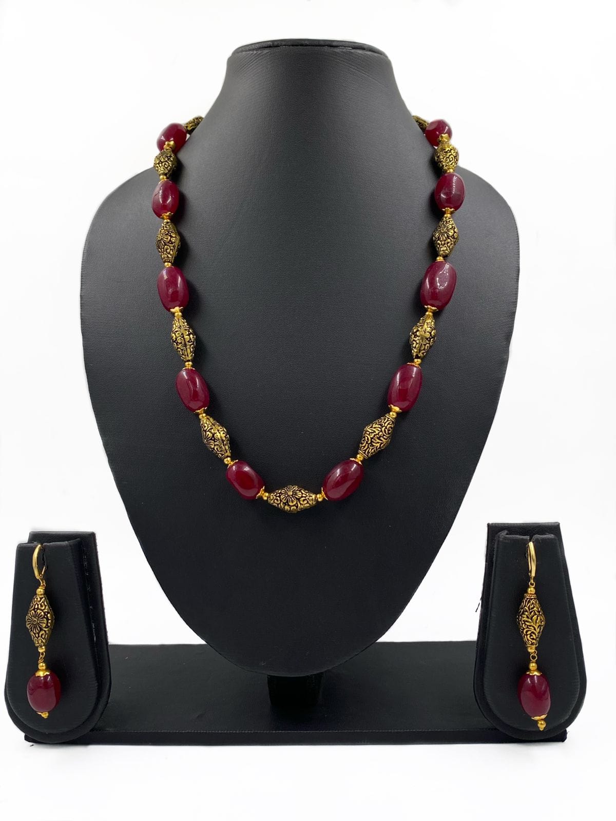 Handcrafted Red Jade Tumbled Shape Beads Necklace For Women By Gehna Shop Beads Jewellery