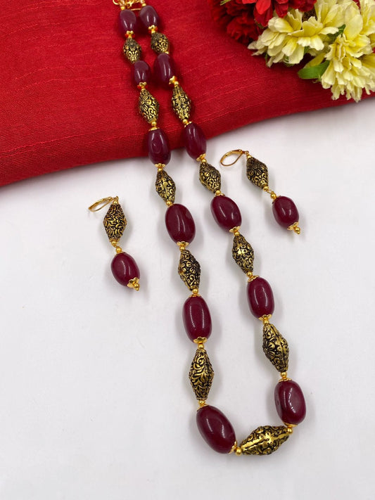 Handcrafted Red Jade Tumbled Shape Beads Necklace For Women By Gehna Shop Beads Jewellery